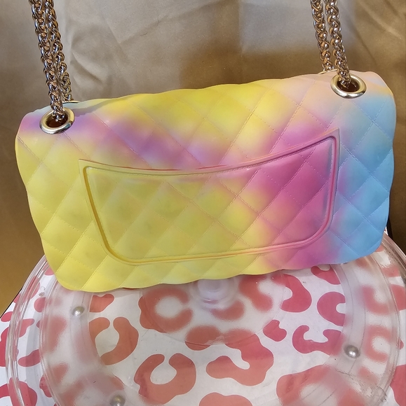 B Ombr​é Quilted Convertible Clutch Summer-y,fun, jelly,rainbow light  cute NWT - Picture 14 of 15